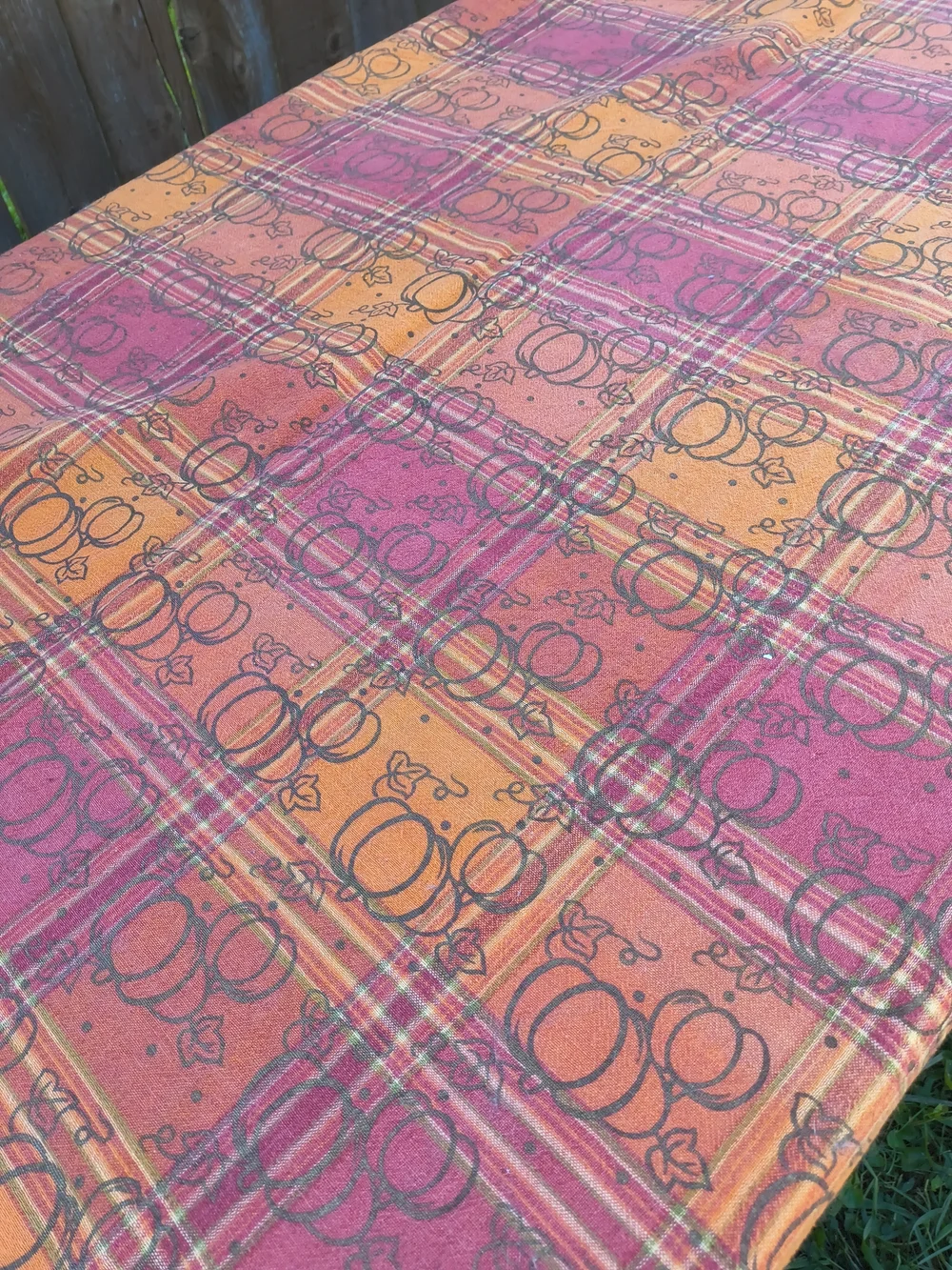 Vintage oblong rectangle orange plaid fall pumpkin Autumn tablecloth